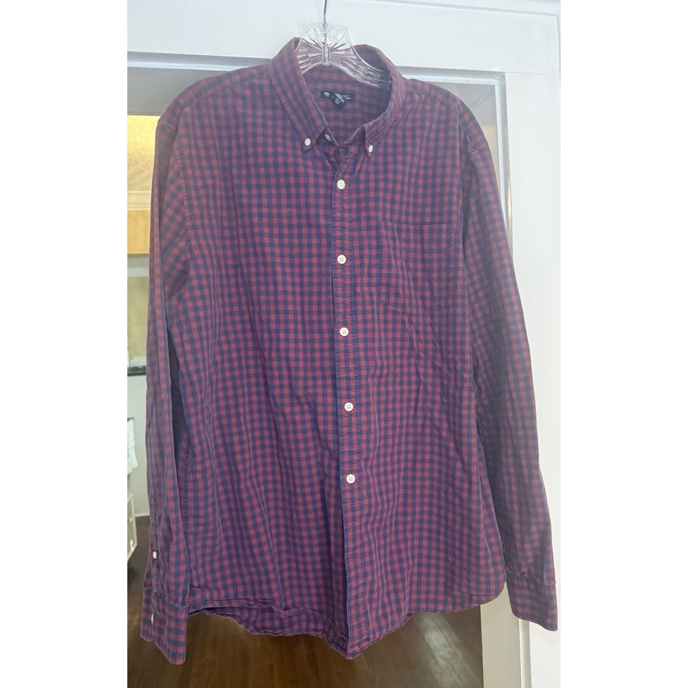 Gap Red Navy Check‎ Long Sleeve Button Down Shirt Men's Size XL 100% Cotton